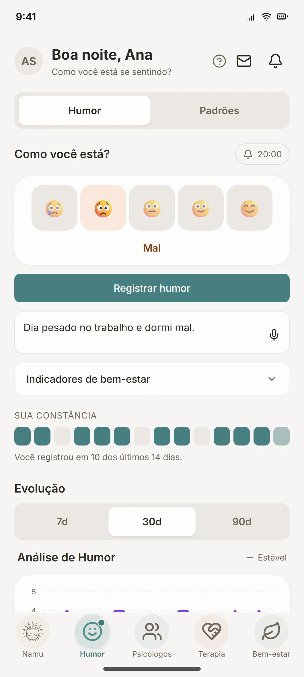Registro de humor com uma nota sobre o dia
