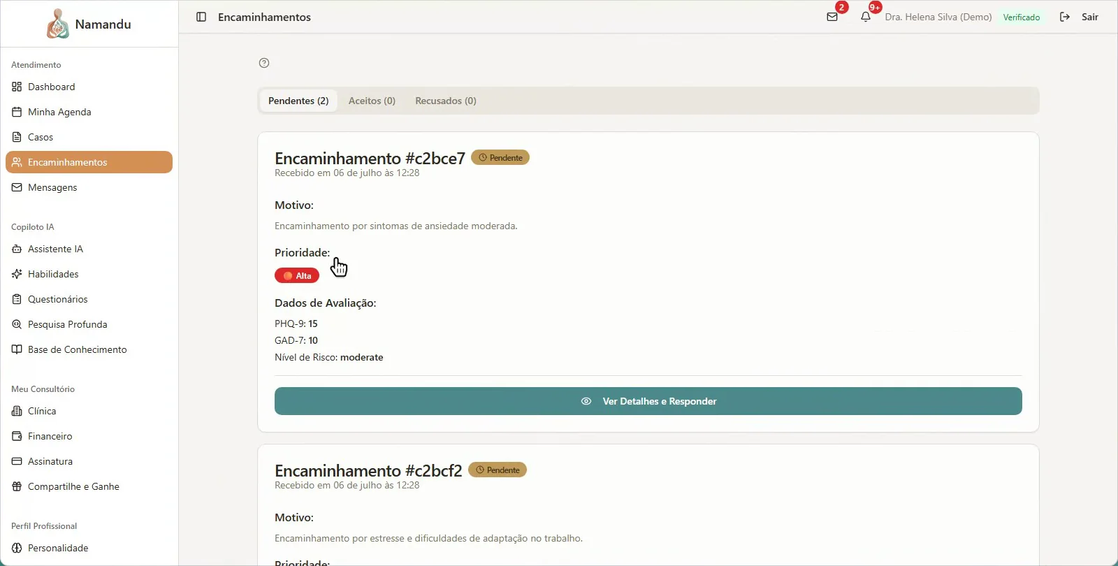 Lista de casos do psicólogo